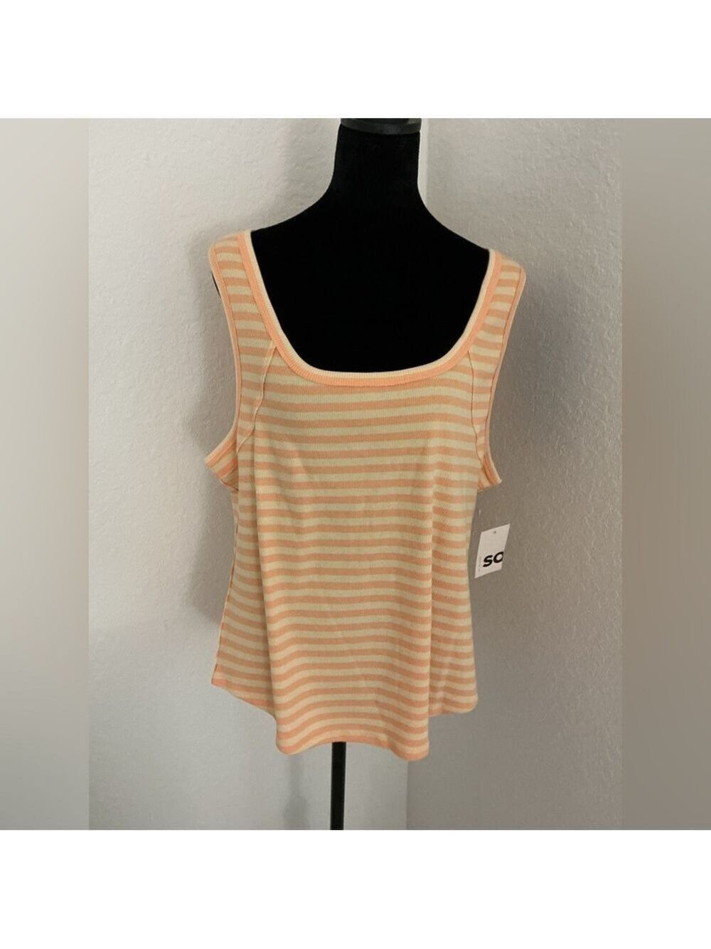 SO Ribbed Striped Tank Top | Peach & Cream | Juniors 2X new with tags